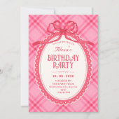 Roze strik gingham verjaardag kaart (Voorkant)