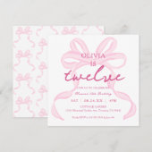 Roze Strik Girly Coquette 12de Verjaardagsfeestje  Kaart (Voorkant / Achterkant)