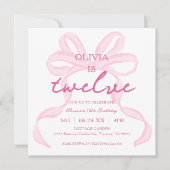 Roze Strik Girly Coquette 12de Verjaardagsfeestje  Kaart (Voorkant)