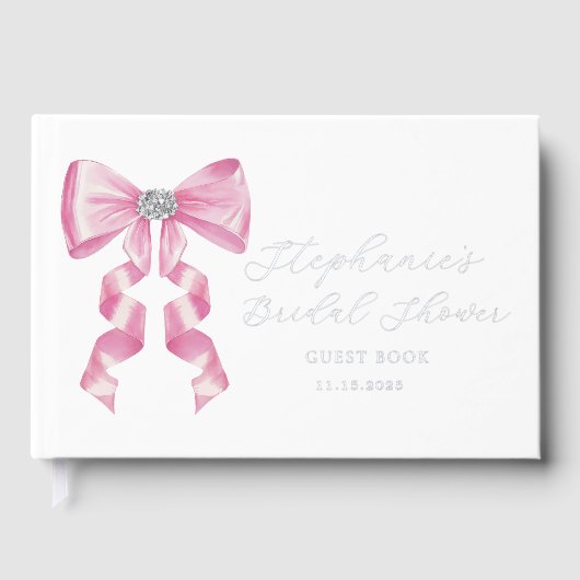 Roze Strik Glam Coquette Bruiloft Feest Gastenboek (Voorkant)