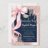 Roze Strik Glitter Afstudeerhoed, Druppels Navy Bl Kaart (Voorkant)
