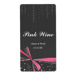 Roze Strik Glitter Glamour Feest Wijnlabel Etiket
