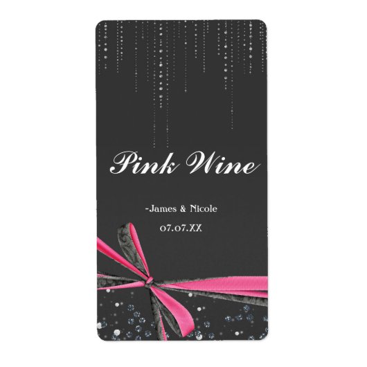 Roze Strik Glitter Glamour Feest Wijnlabel Etiket (Voorkant)