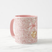 Roze Strik Glitter Hart Ketting Mok (Voorkant links)