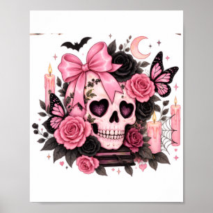 Roze Strik Gothic Schedel Coquette Halloween Poster