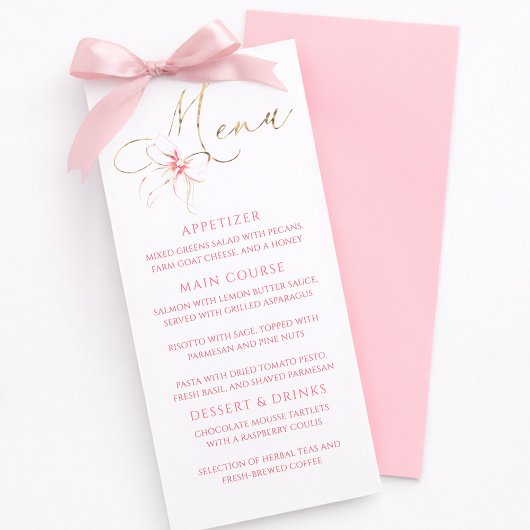 Roze Strik Goud Typografie Elegant Feest Menu