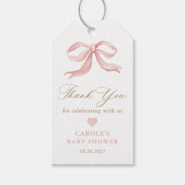 Roze Strik Gouden Meisje Baby Shower Favor Cadeaulabel