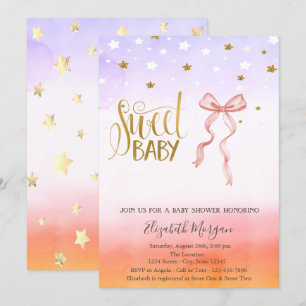 Roze Strik Gouden Ster Baby Shower Uitnodiging