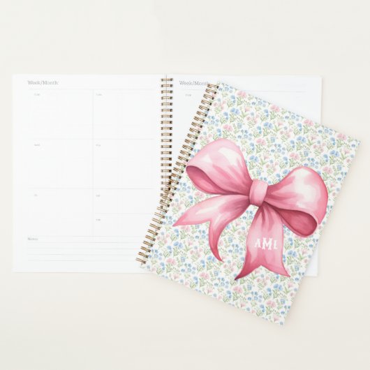 Roze Strik Grandmillennial Bloemmotief Monogram Planner (Display)