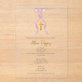 Roze strik Grieks Orthodoxe doop meisje doop Acryl Uitnodigingen (Voorkant)