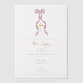 Roze strik Grieks Orthodoxe doop meisje doop Vellum Uitnodigingen (Voorkant)