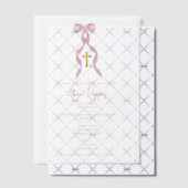 Roze strik Grieks Orthodoxe doop meisje doop Vellum Uitnodigingen (Offset (Uitnodiging))