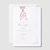 Roze strik Grieks Orthodoxe doop meisje doop Vellum Uitnodigingen (Offset)