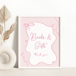 Roze strik grillige boeken en geschenken baby show poster