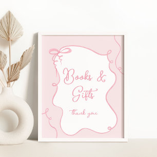 Roze strik grillige boeken en geschenken baby show poster