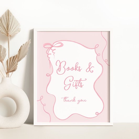 Roze strik grillige boeken en geschenken baby show poster