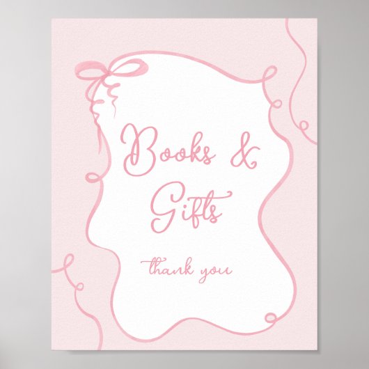 Roze strik grillige boeken en geschenken baby show poster (Voorkant)