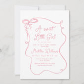 Roze strik grillige golvende lijst meisje baby sho kaart (Voorkant)