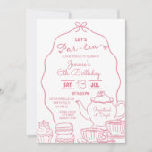 Roze Strik Hand Doodle Laten we Par-Tea Verjaardag Kaart (Voorkant)