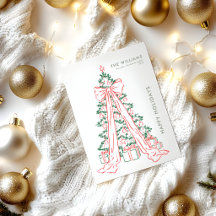 Roze Strik Hand Getekende Kerstboom Familie Gelukk