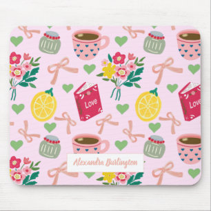 Roze strik handgetekend citroenpatroon trendy muismat