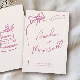 Roze strik handgetekend stijlvolle trendy bruiloft save the date