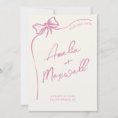 Roze strik handgetekend stijlvolle trendy bruiloft save the date (Voorkant)