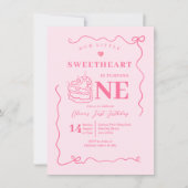 Roze Strik Handgetekende Kleine Liefje Eén Jaar Kaart (Voorkant)