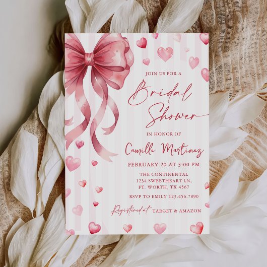 Roze Strik Harten Valentijns Bruiloft Feest Kaart
