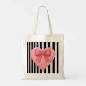 Roze strik harten zwart&witte strepen Boodschappen Tote Bag (Achterkant)