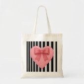 Roze strik harten zwart&witte strepen Boodschappen Tote Bag (Voorkant)