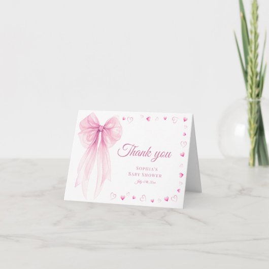 Roze Strik & Hartjes Bedanktkaart Bedankkaart (Voorkant)