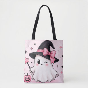 Roze Strik Heks Geest Coquette Halloween Tote Bag