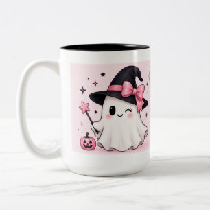 Roze Strik Heks Geest Coquette Halloween Tweekleurige Koffiemok