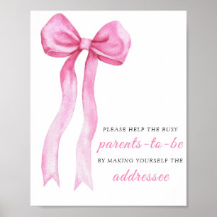 Roze strik - Help de drukke aanstaande ouders gead Poster