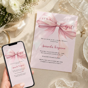 Roze strik het is een meisje Baby Shower Kaart