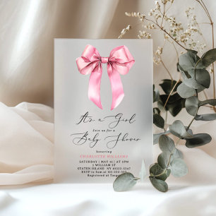 Roze Strik Het is een meisje elegante Baby Shower Acryl Uitnodigingen