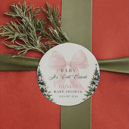Roze strik Het is koud buiten baby shower sticker