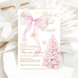 Roze strik het is koud buiten babyshower meisje kaart