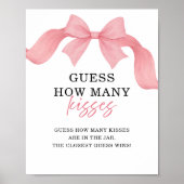 Roze Strik Hoeveel Kusjes Bruiloft Borrel Bord Poster (Voorkant)