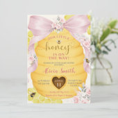 Roze Strik Honing Baby Shower Uitnodiging (Staand voorkant)