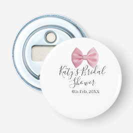 Roze strik huwelijksfeest naam datum pastel stijlv button flesopener