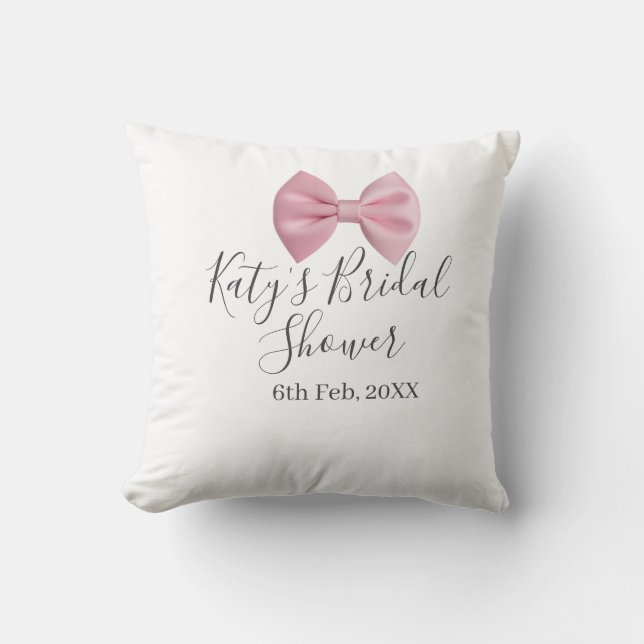 Roze strik huwelijksfeest naam datum pastel stijlv kussen (Voorkant)