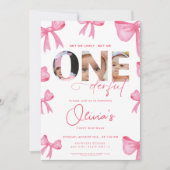 roze strik Is ze niet Onederful 1e Verjaardag 3 fo Kaart (Voorkant)