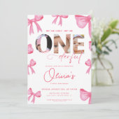 roze strik Is ze niet Onederful 1e Verjaardag 3 fo Kaart (Staand voorkant)