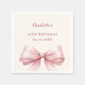 Roze strik ivoor elegante verjaardag servet (Voorkant)