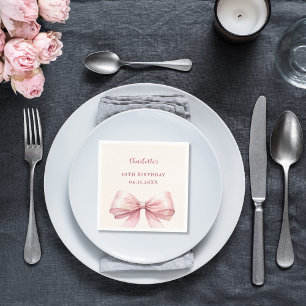 Roze strik ivoor elegante verjaardag servet