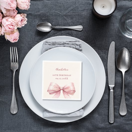 Roze strik ivoor elegante verjaardag servet