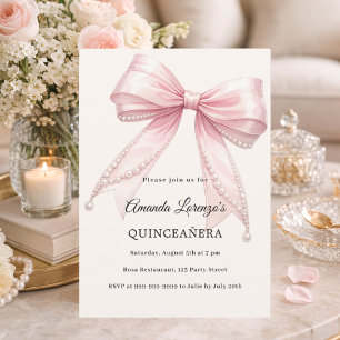 Roze strik ivoor parels elegant Quinceanera luxe Kaart