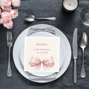 Roze strik ivoren elegante verjaardagslunch servet